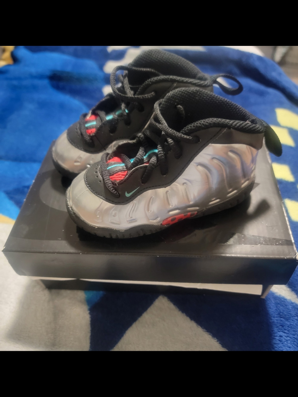Nike Kids Silver Black Red Foamposite Sneakers